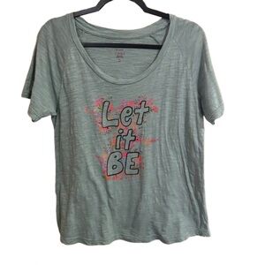 NATURAL LIFE Let It Be Graphic Cotton Tee Green & Pink Size Large Granola Girl